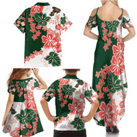 Green Orange Hibiscus Plumeria Floral Family Matching Summer Maxi Dress and Hawaiian Shirt LT01 - Polynesian Pride