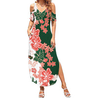 Green Orange Hibiscus Plumeria Floral Family Matching Summer Maxi Dress and Hawaiian Shirt LT01 Mom's Dress Orange - Polynesian Pride