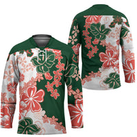 Green Orange Hibiscus Plumeria Floral Hockey Jersey - Polynesian Pride
