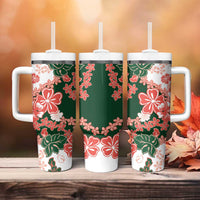 Green Orange Hibiscus Plumeria Floral Tumbler With Handle - Polynesian Pride