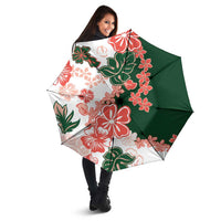Green Orange Hibiscus Plumeria Floral Umbrella - Polynesian Pride