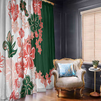 Green Orange Hibiscus Plumeria Floral Window Curtain - Polynesian Pride
