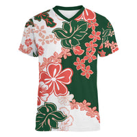 Green Orange Hibiscus Plumeria Floral Women V-Neck T-Shirt LT01 Female Orange - Polynesian Pride