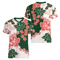 Green Orange Hibiscus Plumeria Floral Women V-Neck T-Shirt LT01 - Polynesian Pride