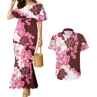 Pink Hibiscus Plumeria Floral Couples Matching Mermaid Dress and Hawaiian Shirt LT01 Pink - Polynesian Pride