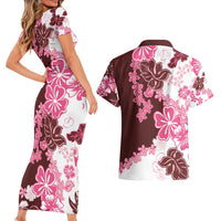Pink Hibiscus Plumeria Floral Couples Matching Short Sleeve Bodycon Dress and Hawaiian Shirt LT01 - Polynesian Pride