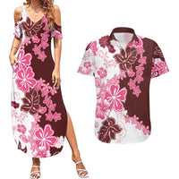 Pink Hibiscus Plumeria Floral Couples Matching Summer Maxi Dress and Hawaiian Shirt LT01 Pink - Polynesian Pride