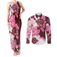 Pink Hibiscus Plumeria Floral Couples Matching Tank Maxi Dress and Long Sleeve Button Shirt LT01 Pink - Polynesian Pride