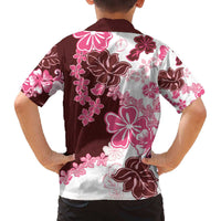 Pink Hibiscus Plumeria Floral Family Matching Off The Shoulder Long Sleeve Dress and Hawaiian Shirt LT01 - Polynesian Pride