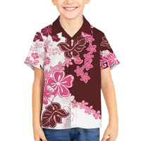 Pink Hibiscus Plumeria Floral Family Matching Off The Shoulder Long Sleeve Dress and Hawaiian Shirt LT01 Son's Shirt Pink - Polynesian Pride