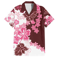 Pink Hibiscus Plumeria Floral Family Matching Short Sleeve Bodycon Dress and Hawaiian Shirt LT01 Dad's Shirt - Short Sleeve Pink - Polynesian Pride
