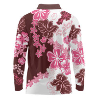 Pink Hibiscus Plumeria Floral Long Sleeve Polo Shirt - Polynesian Pride