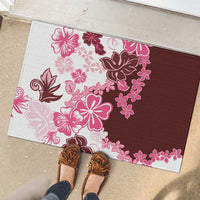 Pink Hibiscus Plumeria Floral Rubber Doormat - Polynesian Pride