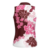 Pink Hibiscus Plumeria Floral Women Sleeveless Polo Shirt - Polynesian Pride