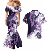 Purple Hibiscus Plumeria Floral Couples Matching Mermaid Dress and Hawaiian Shirt LT01 - Polynesian Pride