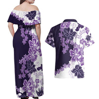 Purple Hibiscus Plumeria Floral Couples Matching Off Shoulder Maxi Dress and Hawaiian Shirt LT01 - Polynesian Pride