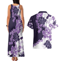 Purple Hibiscus Plumeria Floral Couples Matching Tank Maxi Dress and Hawaiian Shirt LT01 - Polynesian Pride