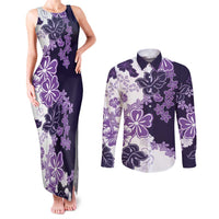 Purple Hibiscus Plumeria Floral Couples Matching Tank Maxi Dress and Long Sleeve Button Shirt LT01 Purple - Polynesian Pride