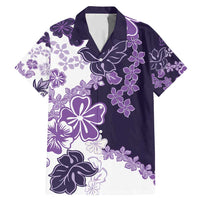 Purple Hibiscus Plumeria Floral Family Matching Mermaid Dress and Hawaiian Shirt LT01 Dad's Shirt - Short Sleeve Purple - Polynesian Pride