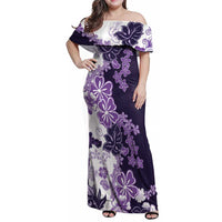 Purple Hibiscus Plumeria Floral Family Matching Off Shoulder Maxi Dress and Hawaiian Shirt LT01 Mom's Dress Purple - Polynesian Pride