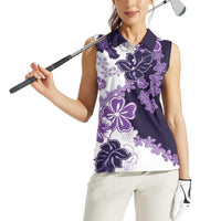 Purple Hibiscus Plumeria Floral Women Sleeveless Polo Shirt LT01 - Polynesian Pride