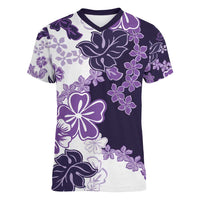 Purple Hibiscus Plumeria Floral Women V-Neck T-Shirt LT01 Female Purple - Polynesian Pride