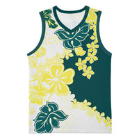 Yelow Teal Hibiscus Plumeria Floral Basketball Jersey - Polynesian Pride
