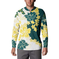 Yelow Teal Hibiscus Plumeria Floral Button Sweatshirt - Polynesian Pride
