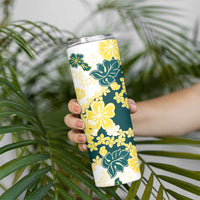 Yelow Teal Hibiscus Plumeria Floral Skinny Tumbler LT01 - Polynesian Pride