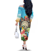 Personalized It's 5 o'clock Somewhere Family Matching Off The Shoulder Long Sleeve Dress and Hawaiian Shirt Hawaiian Tropical Parrots LT01 - Polynesian Pride