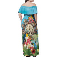 Personalized It's 5 o'clock Somewhere Family Matching Off Shoulder Maxi Dress and Hawaiian Shirt Hawaiian Tropical Parrots LT01 - Polynesian Pride