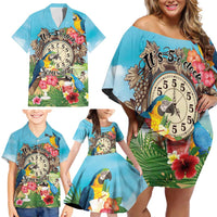 Personalized It's 5 o'clock Somewhere Family Matching Off Shoulder Short Dress and Hawaiian Shirt Hawaiian Tropical Parrots LT01 - Polynesian Pride