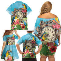Personalized It's 5 o'clock Somewhere Family Matching Off Shoulder Short Dress and Hawaiian Shirt Hawaiian Tropical Parrots LT01 - Polynesian Pride