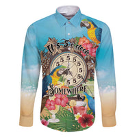 Personalized It's 5 o'clock Somewhere Family Matching Off Shoulder Short Dress and Hawaiian Shirt Hawaiian Tropical Parrots LT01 Dad's Shirt - Long Sleeve Blue - Polynesian Pride
