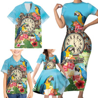 Personalized It's 5 o'clock Somewhere Family Matching Short Sleeve Bodycon Dress and Hawaiian Shirt Hawaiian Tropical Parrots LT01 - Polynesian Pride