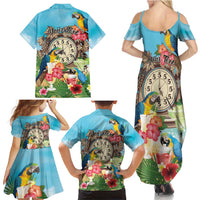 Personalized It's 5 o'clock Somewhere Family Matching Summer Maxi Dress and Hawaiian Shirt Hawaiian Tropical Parrots LT01 - Polynesian Pride