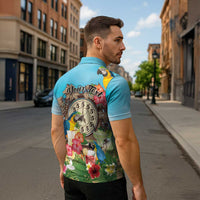 Personalized It's 5 o'clock Somewhere Zipper Polo Shirt Hawaiian Tropical Parrots - Polynesian Pride