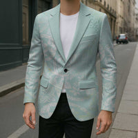 Polynesian Tiare Monstera Seafoam Green Blazer Liquid Style - Polynesian Pride