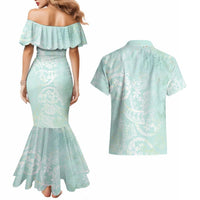 Polynesian Tiare Monstera Seafoam Green Couples Matching Mermaid Dress and Hawaiian Shirt Liquid Style LT01 - Polynesian Pride