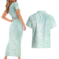 Polynesian Tiare Monstera Seafoam Green Couples Matching Short Sleeve Bodycon Dress and Hawaiian Shirt Liquid Style LT01 - Polynesian Pride