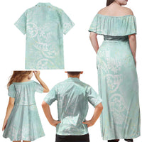Polynesian Tiare Monstera Seafoam Green Family Matching Off Shoulder Maxi Dress and Hawaiian Shirt Liquid Style LT01 - Polynesian Pride
