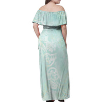 Polynesian Tiare Monstera Seafoam Green Family Matching Off Shoulder Maxi Dress and Hawaiian Shirt Liquid Style LT01 - Polynesian Pride
