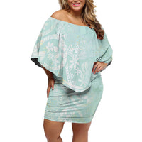 Polynesian Tiare Monstera Seafoam Green Family Matching Off Shoulder Short Dress and Hawaiian Shirt Liquid Style LT01 Mom's Dress Green - Polynesian Pride
