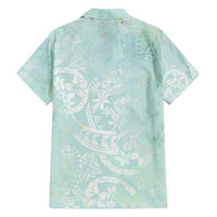 Polynesian Tiare Monstera Seafoam Green Family Matching Puletasi and Hawaiian Shirt Liquid Style LT01 - Polynesian Pride