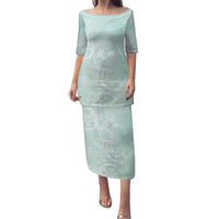 Polynesian Tiare Monstera Seafoam Green Family Matching Puletasi and Hawaiian Shirt Liquid Style LT01 Mom's Dress Green - Polynesian Pride