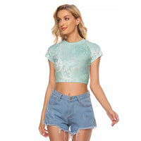 Polynesian Tiare Monstera Seafoam Green Raglan Cropped T Shirt Liquid Style - Polynesian Pride
