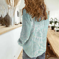 Polynesian Tiare Monstera Seafoam Green Women Casual Shirt Liquid Style - Polynesian Pride