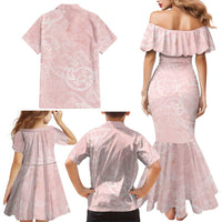 Polynesian Tiare Monstera Soft Pink Family Matching Mermaid Dress and Hawaiian Shirt Liquid Style LT01 - Polynesian Pride