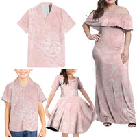 Polynesian Tiare Monstera Soft Pink Family Matching Off Shoulder Maxi Dress and Hawaiian Shirt Liquid Style LT01 - Polynesian Pride