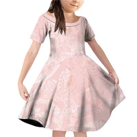 Polynesian Tiare Monstera Soft Pink Family Matching Off Shoulder Short Dress and Hawaiian Shirt Liquid Style LT01 Daughter's Dress Pink - Polynesian Pride